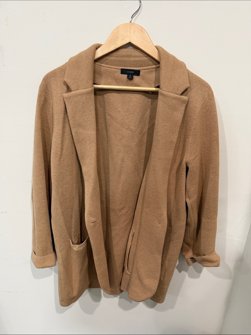 J. Crew Camel Open-Front Knit Blazer Cardigan